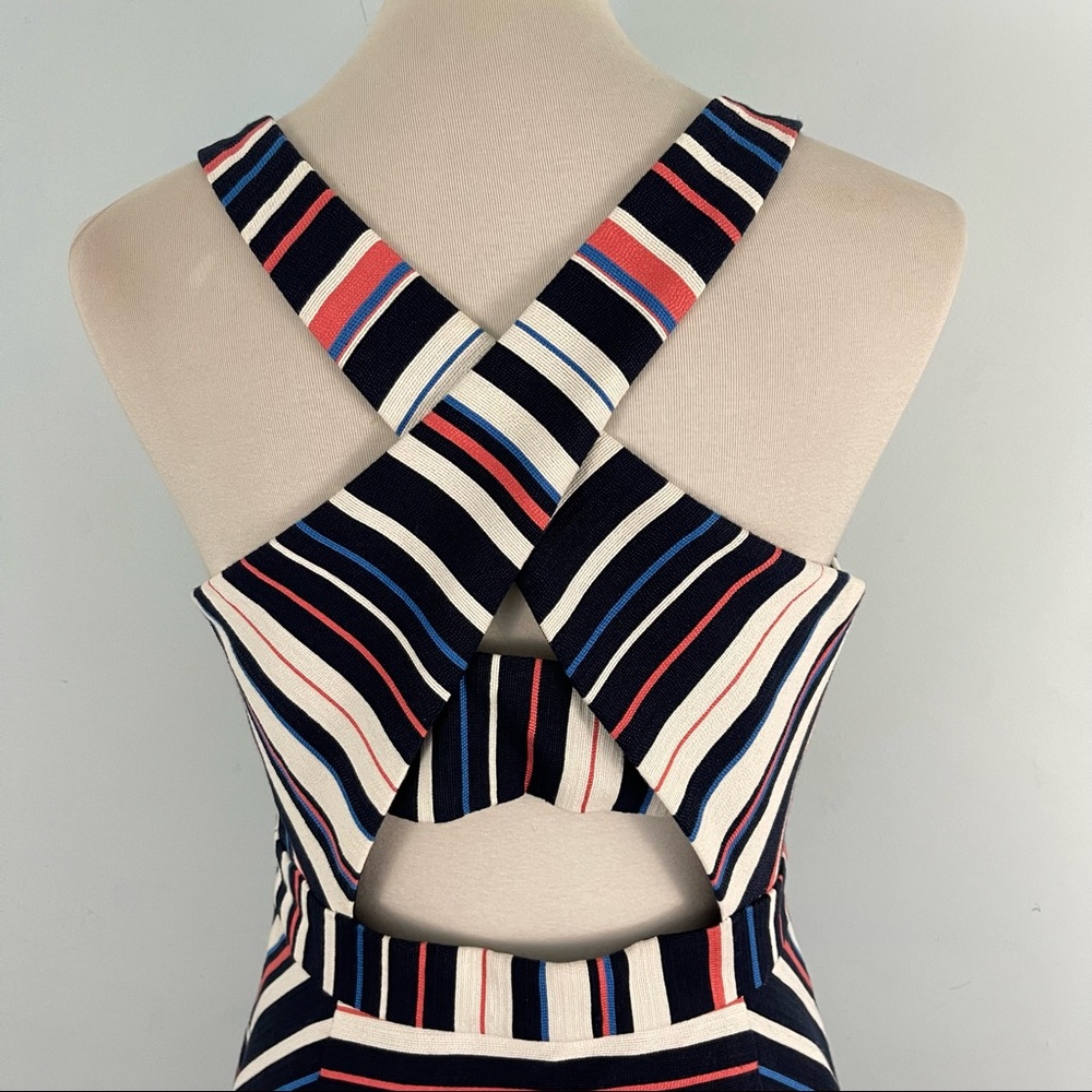 Adelyn Rae Women's Sleeveless Criss Cross Back Stripe Fit and Flare Dress - Picture 7 of 13